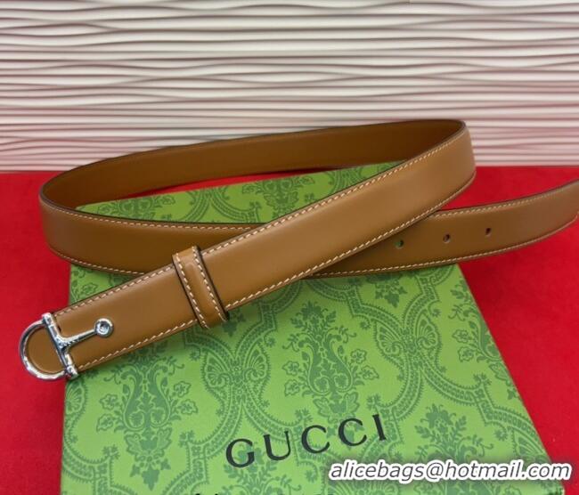 Market Sells Gucci Thin Belt 2.5cm with Half-Horsebit Buckle in Leather 0912 Brown/Silver 2025