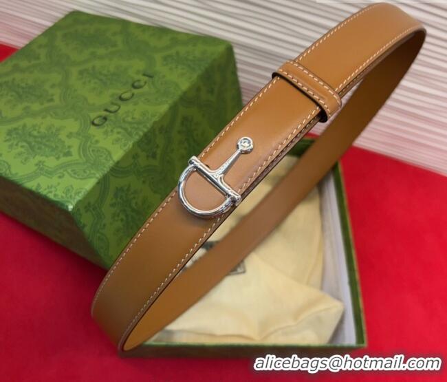 Market Sells Gucci Thin Belt 2.5cm with Half-Horsebit Buckle in Leather 0912 Brown/Silver 2025