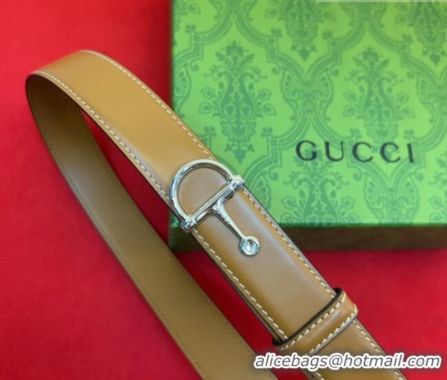 Market Sells Gucci Thin Belt 2.5cm with Half-Horsebit Buckle in Leather 0912 Brown/Silver 2025