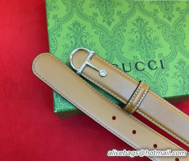 Market Sells Gucci Thin Belt 2.5cm with Half-Horsebit Buckle in Leather 0912 Brown/Silver 2025