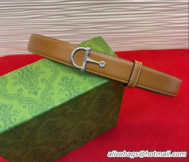 Market Sells Gucci Thin Belt 2.5cm with Half-Horsebit Buckle in Leather 0912 Brown/Silver 2025