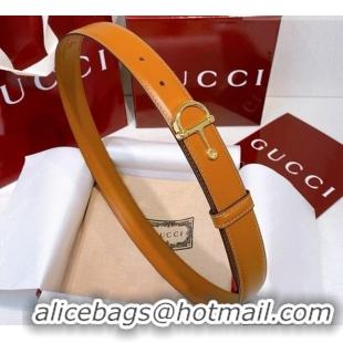 Famous Brand Gucci Thin Belt 2.5cm with Half-Horsebit Buckle in Leather 0912 Yellow/Gold 2025