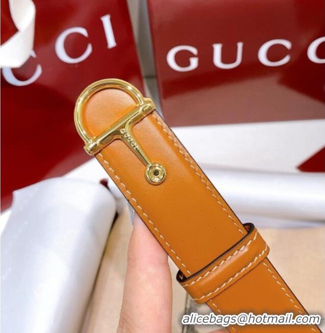 Famous Brand Gucci Thin Belt 2.5cm with Half-Horsebit Buckle in Leather 0912 Yellow/Gold 2025