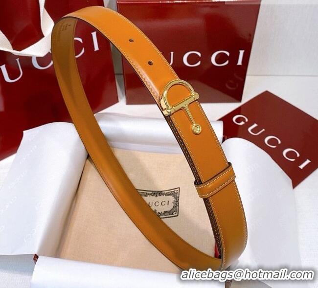 Famous Brand Gucci Thin Belt 2.5cm with Half-Horsebit Buckle in Leather 0912 Yellow/Gold 2025