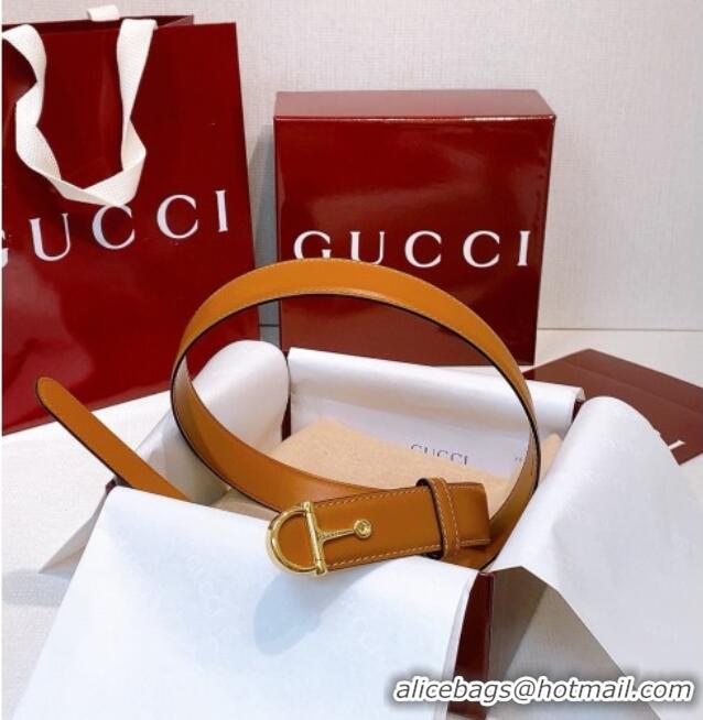 Famous Brand Gucci Thin Belt 2.5cm with Half-Horsebit Buckle in Leather 0912 Yellow/Gold 2025