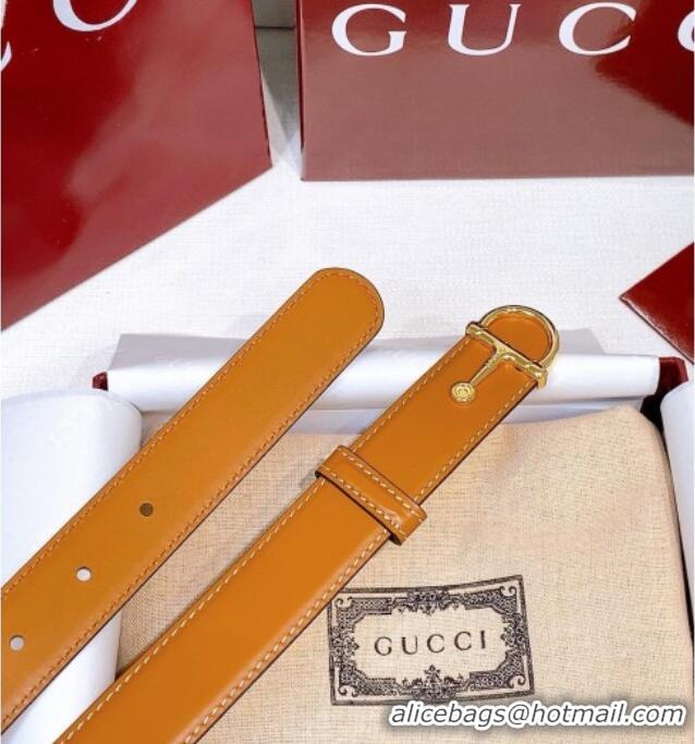 Famous Brand Gucci Thin Belt 2.5cm with Half-Horsebit Buckle in Leather 0912 Yellow/Gold 2025
