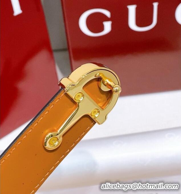 Famous Brand Gucci Thin Belt 2.5cm with Half-Horsebit Buckle in Leather 0912 Yellow/Gold 2025