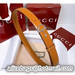 Reasonable Price Gucci Thin Belt 2.5cm with Half-Horsebit Buckle in Leather 0912 Yellow/Silver 2025