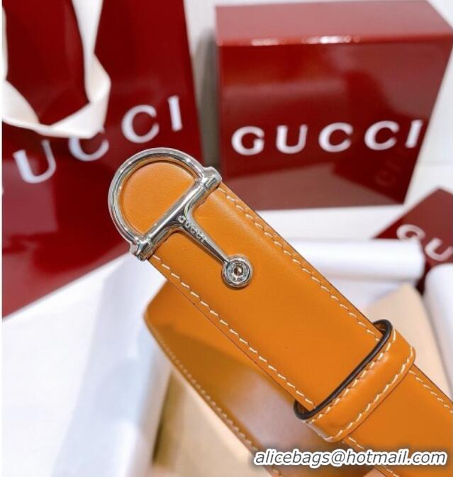 Reasonable Price Gucci Thin Belt 2.5cm with Half-Horsebit Buckle in Leather 0912 Yellow/Silver 2025