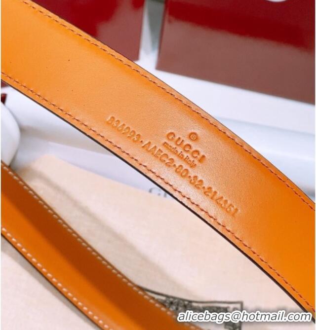 Reasonable Price Gucci Thin Belt 2.5cm with Half-Horsebit Buckle in Leather 0912 Yellow/Silver 2025