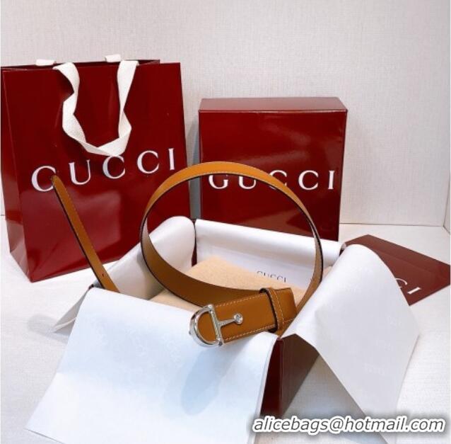 Reasonable Price Gucci Thin Belt 2.5cm with Half-Horsebit Buckle in Leather 0912 Yellow/Silver 2025