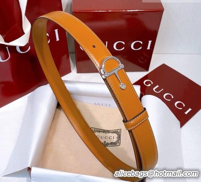 Reasonable Price Gucci Thin Belt 2.5cm with Half-Horsebit Buckle in Leather 0912 Yellow/Silver 2025