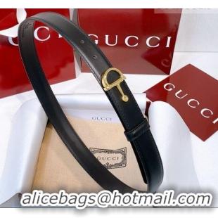 Best Product Gucci Thin Belt 2.5cm with Half-Horsebit Buckle in Leather 0912 Black/Gold 2025