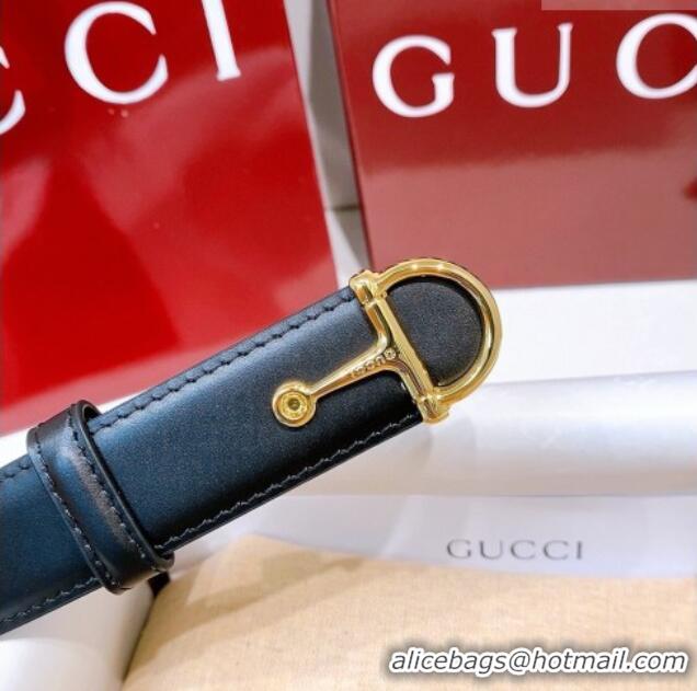Best Product Gucci Thin Belt 2.5cm with Half-Horsebit Buckle in Leather 0912 Black/Gold 2025