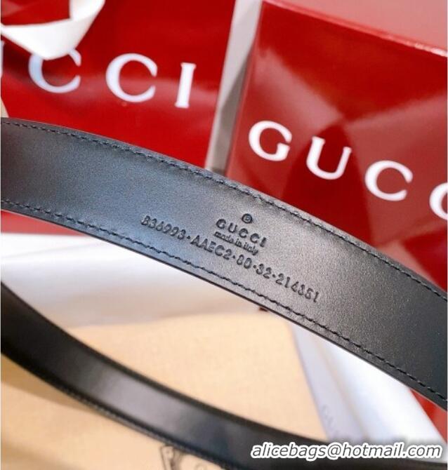 Best Product Gucci Thin Belt 2.5cm with Half-Horsebit Buckle in Leather 0912 Black/Gold 2025