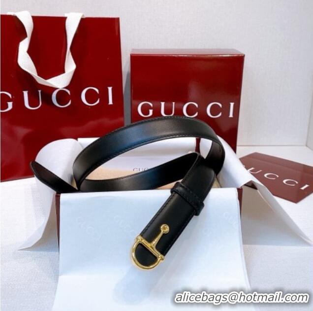Best Product Gucci Thin Belt 2.5cm with Half-Horsebit Buckle in Leather 0912 Black/Gold 2025