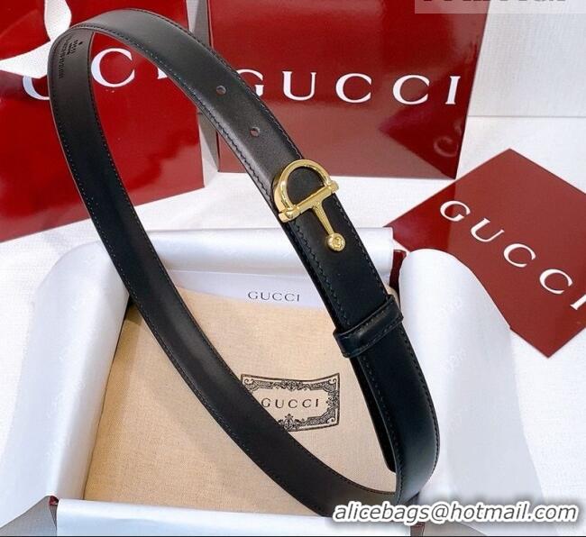 Best Product Gucci Thin Belt 2.5cm with Half-Horsebit Buckle in Leather 0912 Black/Gold 2025