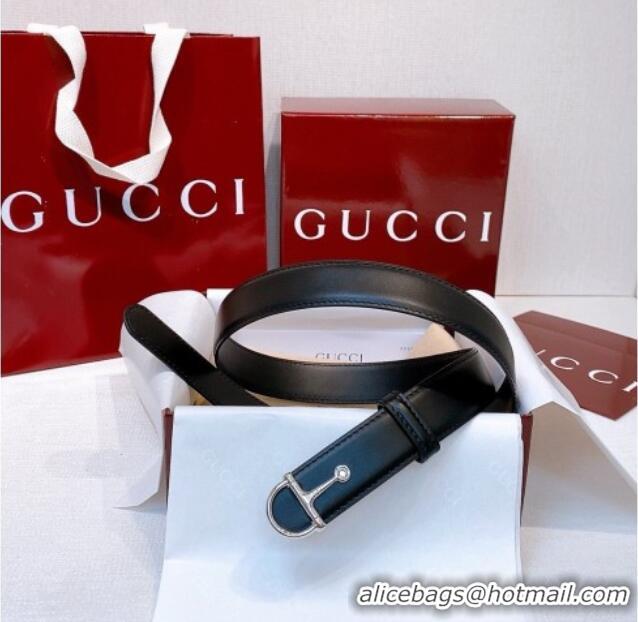Buy Fashionable Gucci Thin Belt 2.5cm with Half-Horsebit Buckle in Leather 0912 Black/Silver 2025