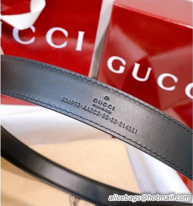 Buy Fashionable Gucci Thin Belt 2.5cm with Half-Horsebit Buckle in Leather 0912 Black/Silver 2025