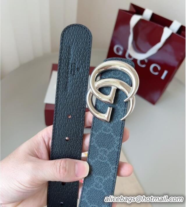Luxury Discount Gucci GG Leather Belt 3.5cm GG091201 Black/Silver White 2025
