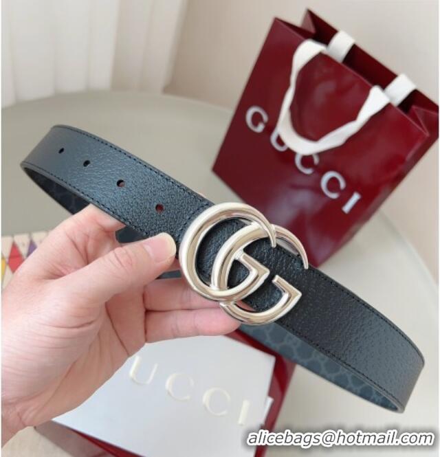 Luxury Discount Gucci GG Leather Belt 3.5cm GG091201 Black/Silver White 2025