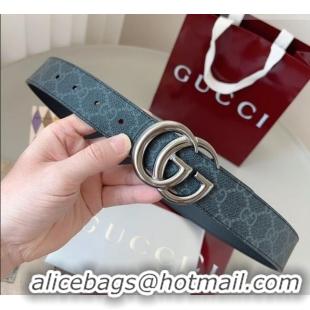 New Cheap Gucci GG Leather Belt 3.5cm GG091201 Black/Silver Grey 2025