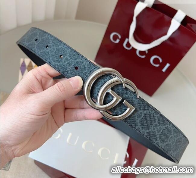New Cheap Gucci GG Leather Belt 3.5cm GG091201 Black/Silver Grey 2025