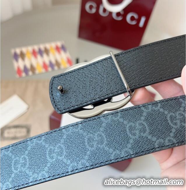 New Cheap Gucci GG Leather Belt 3.5cm GG091201 Black/Silver Grey 2025