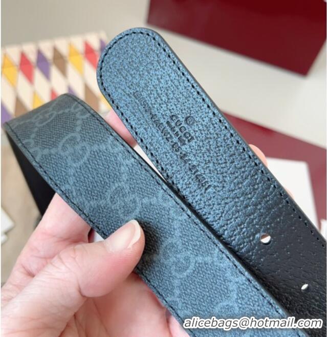 New Cheap Gucci GG Leather Belt 3.5cm GG091201 Black/Silver Grey 2025