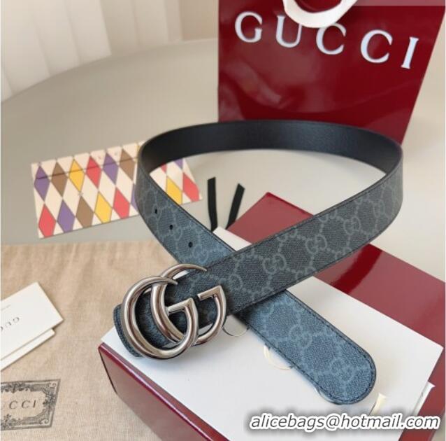 New Cheap Gucci GG Leather Belt 3.5cm GG091201 Black/Silver Grey 2025