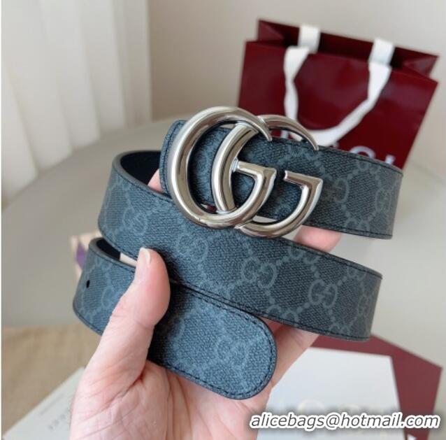 New Cheap Gucci GG Leather Belt 3.5cm GG091201 Black/Silver Grey 2025