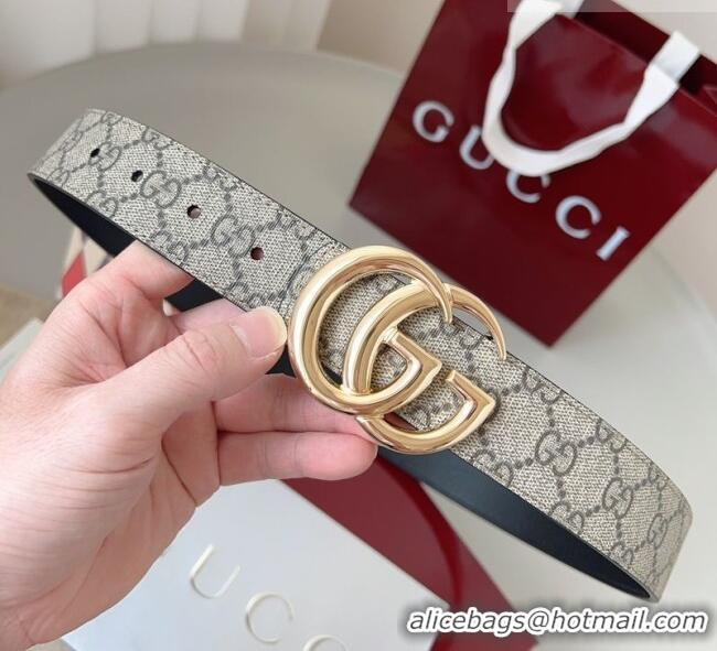 Top Grade Gucci GG Leather Belt 3.5cm GG091201 Beige/Gold 2025