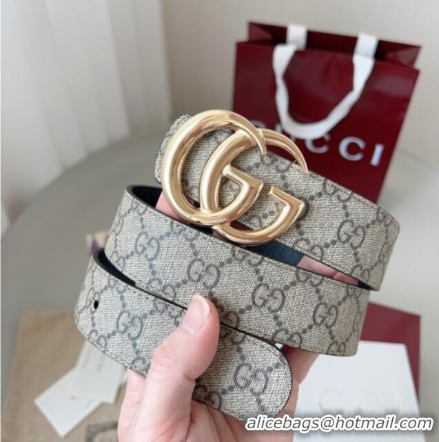 Top Grade Gucci GG Leather Belt 3.5cm GG091201 Beige/Gold 2025