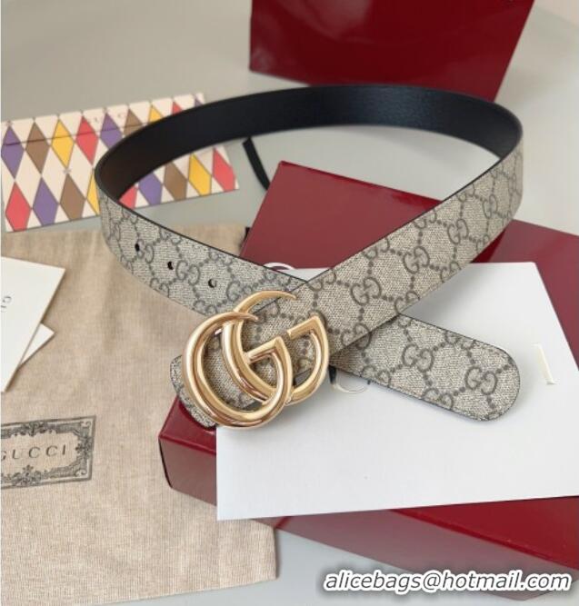 Top Grade Gucci GG Leather Belt 3.5cm GG091201 Beige/Gold 2025