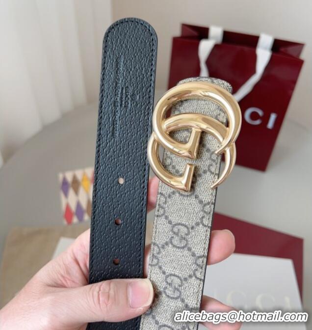 Top Grade Gucci GG Leather Belt 3.5cm GG091201 Beige/Gold 2025