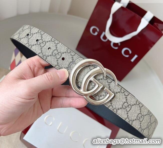 Good Product Gucci GG Leather Belt 3.5cm GG091201 Beige/Silver 2025
