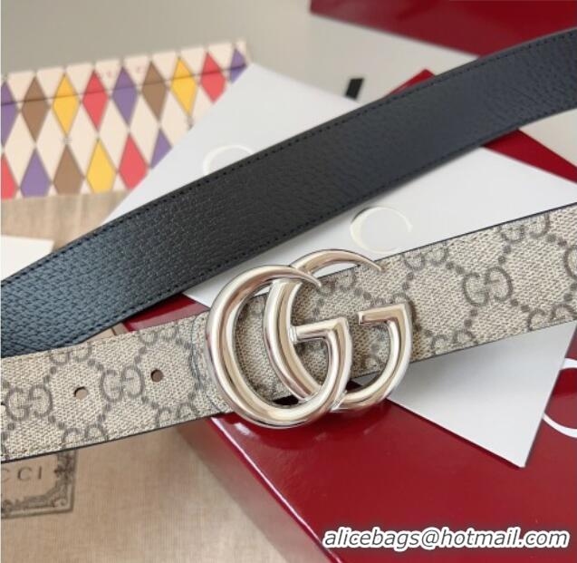 Good Product Gucci GG Leather Belt 3.5cm GG091201 Beige/Silver 2025