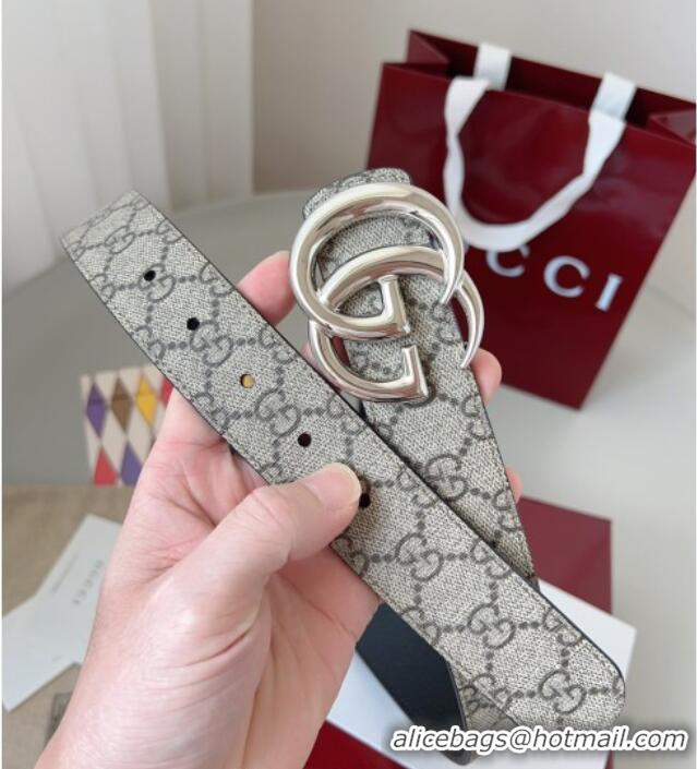 Good Product Gucci GG Leather Belt 3.5cm GG091201 Beige/Silver 2025