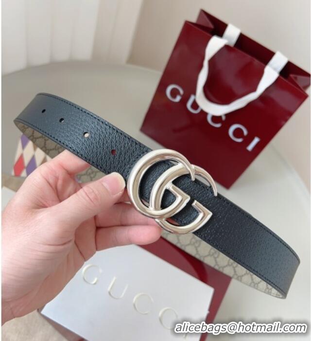 Good Product Gucci GG Leather Belt 3.5cm GG091201 Beige/Silver 2025
