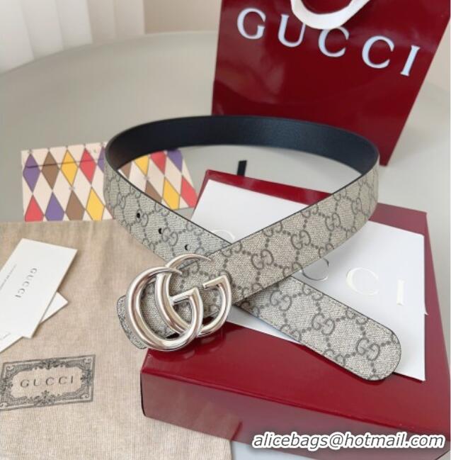 Good Product Gucci GG Leather Belt 3.5cm GG091201 Beige/Silver 2025
