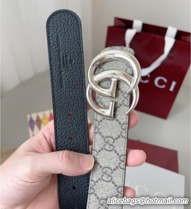 Good Product Gucci GG Leather Belt 3.5cm GG091201 Beige/Silver 2025