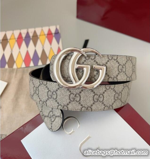 Good Product Gucci GG Leather Belt 3.5cm GG091201 Beige/Silver 2025