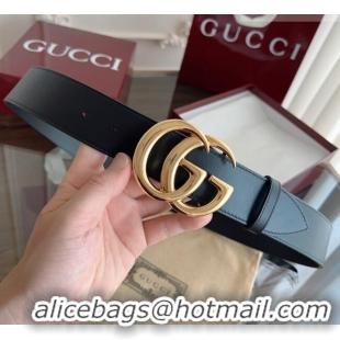Top Grade Gucci Smooth Calfskin Belt 4cm G111733 Black/Gold 2025