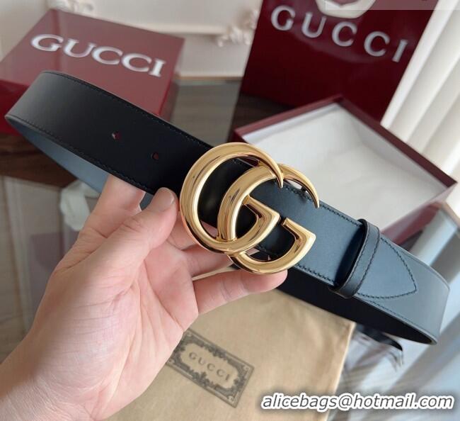 Top Grade Gucci Smooth Calfskin Belt 4cm G111733 Black/Gold 2025
