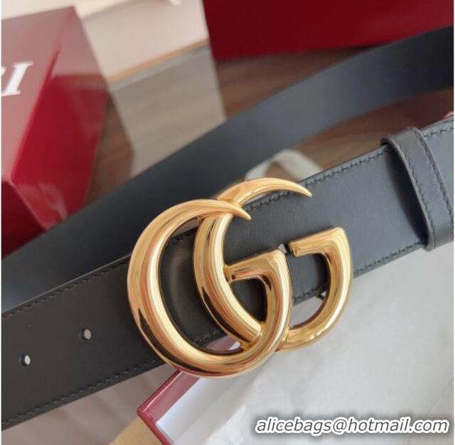 Top Grade Gucci Smooth Calfskin Belt 4cm G111733 Black/Gold 2025
