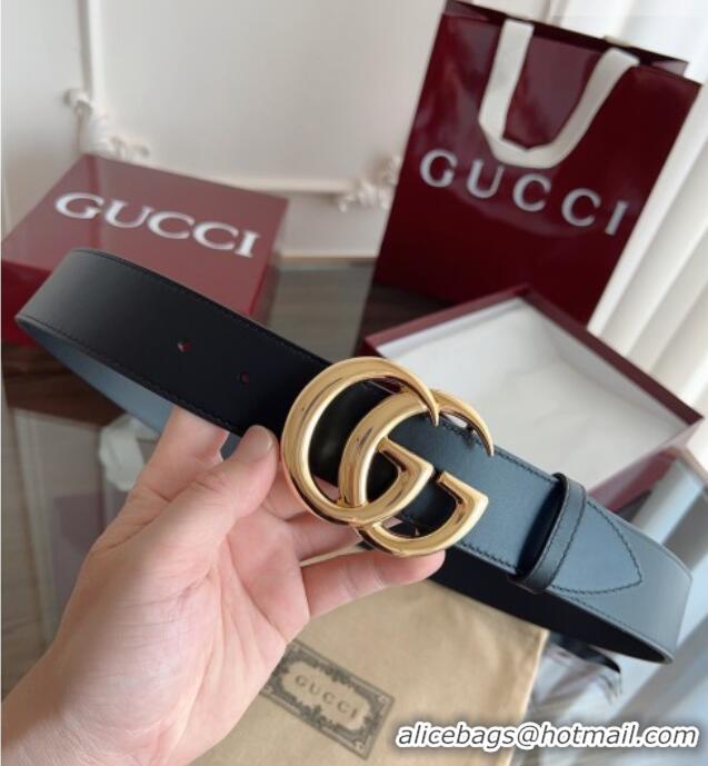 Top Grade Gucci Smooth Calfskin Belt 4cm G111733 Black/Gold 2025
