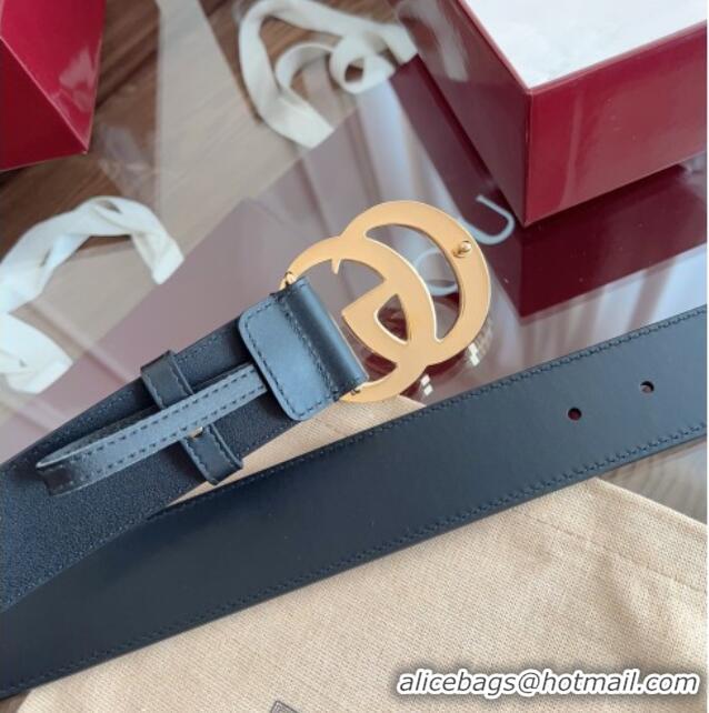 Top Grade Gucci Smooth Calfskin Belt 4cm G111733 Black/Gold 2025