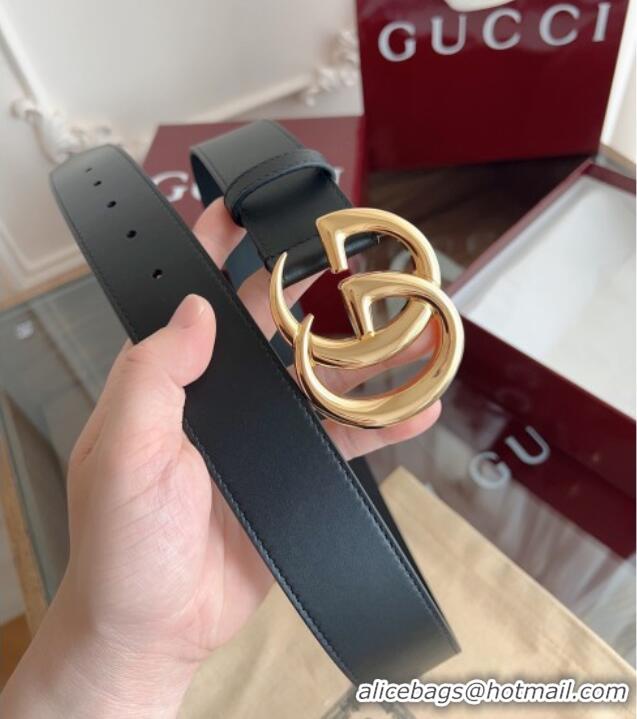 Top Grade Gucci Smooth Calfskin Belt 4cm G111733 Black/Gold 2025