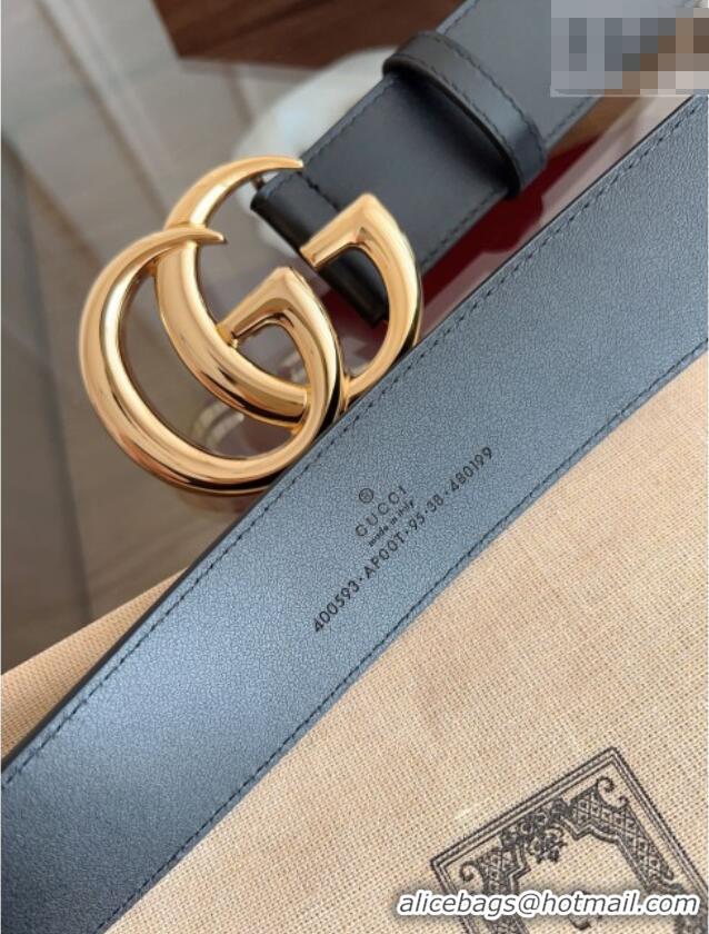 Top Grade Gucci Smooth Calfskin Belt 4cm G111733 Black/Gold 2025