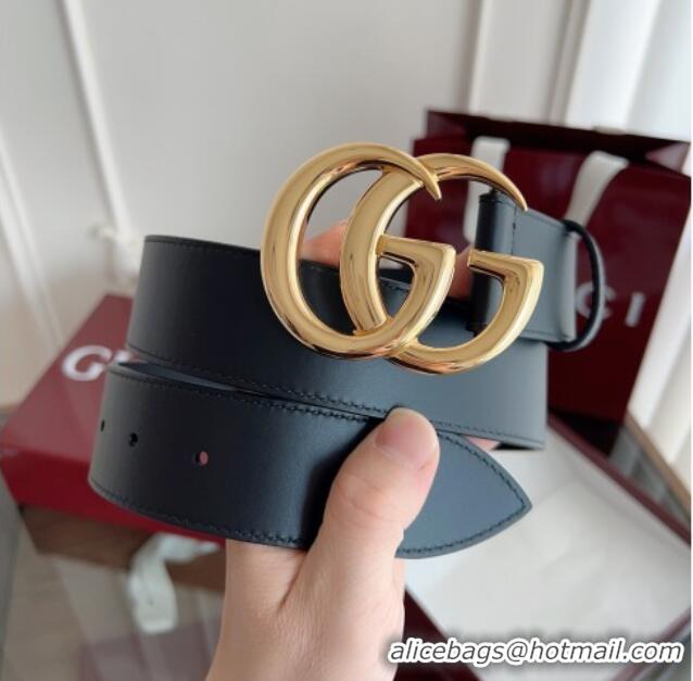 Top Grade Gucci Smooth Calfskin Belt 4cm G111733 Black/Gold 2025